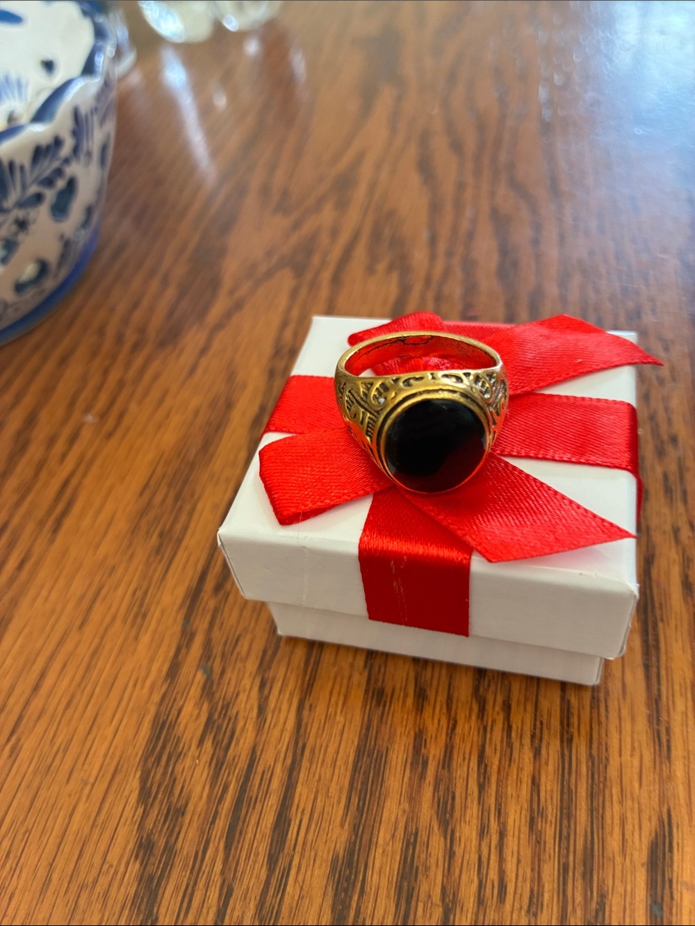 Gold Tone Black Stone Signet Ring